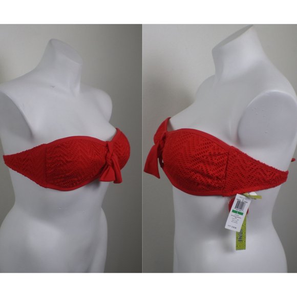 Gianni Bini Size L Red Crochet Bandeau Swim NEW Beach Pool Resort Vacation Top - Picture 3 of 5